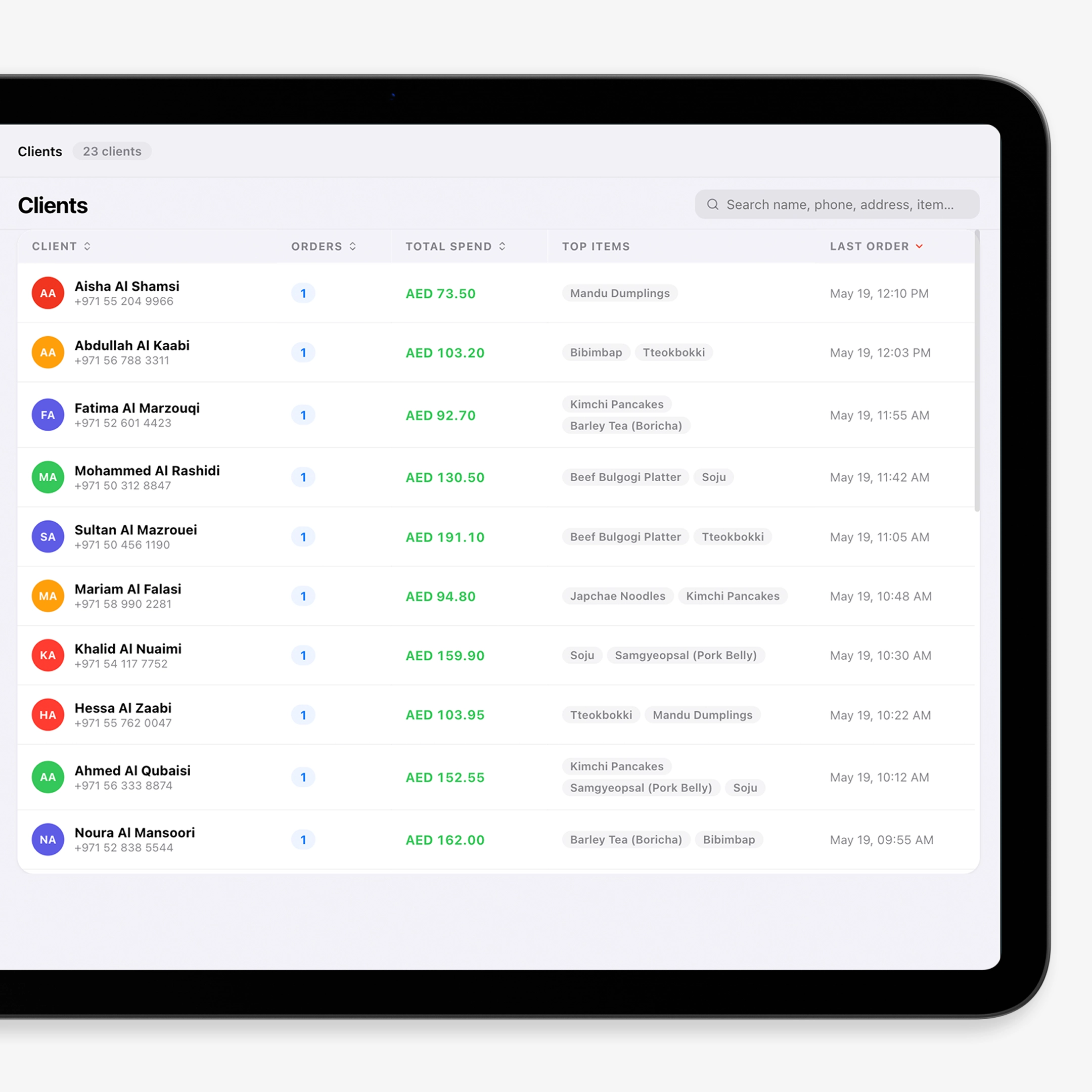 Client database mockup