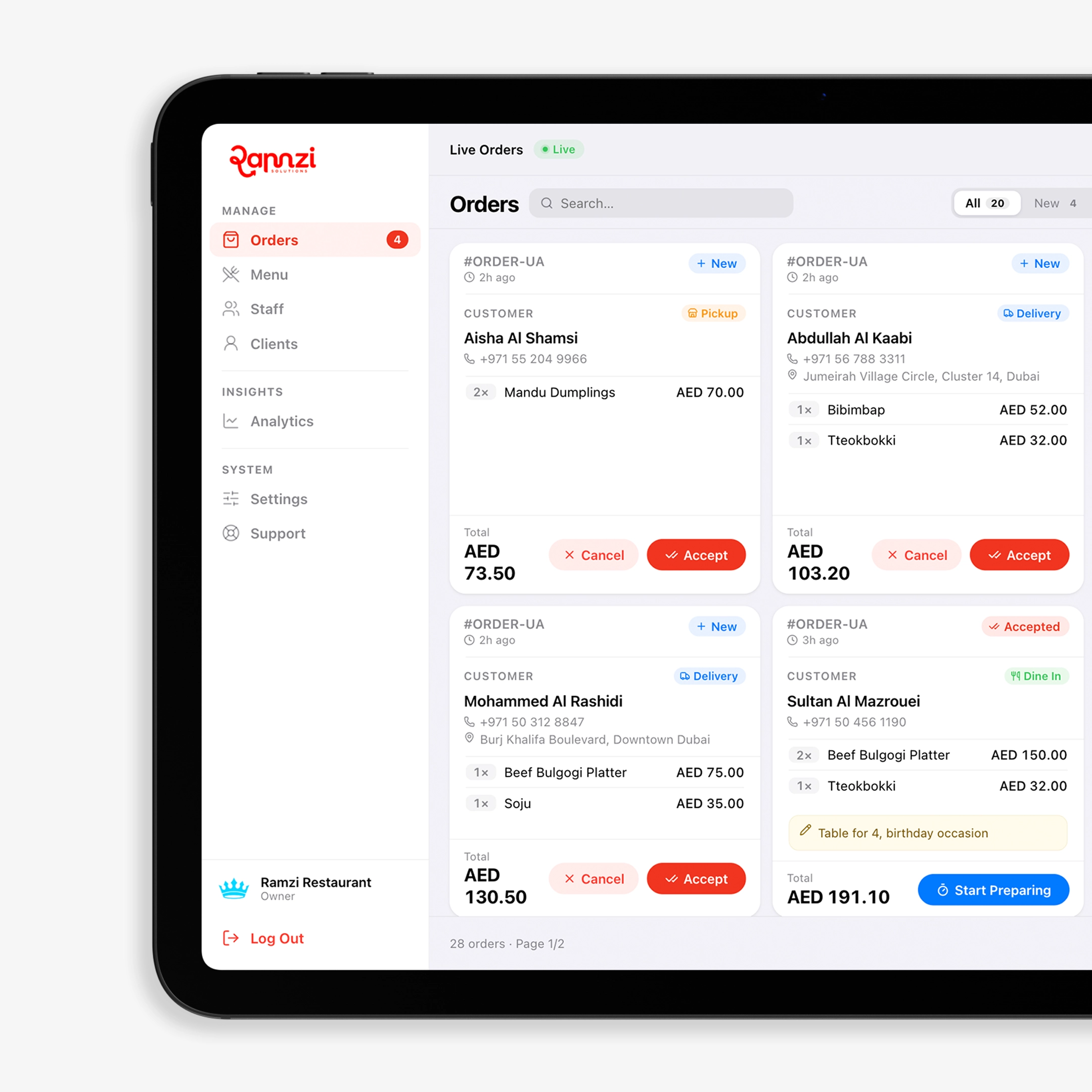 Live dashboard mockup